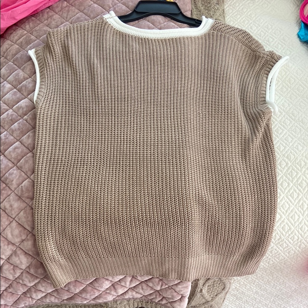 Tan Knit Sleeveless Sweater